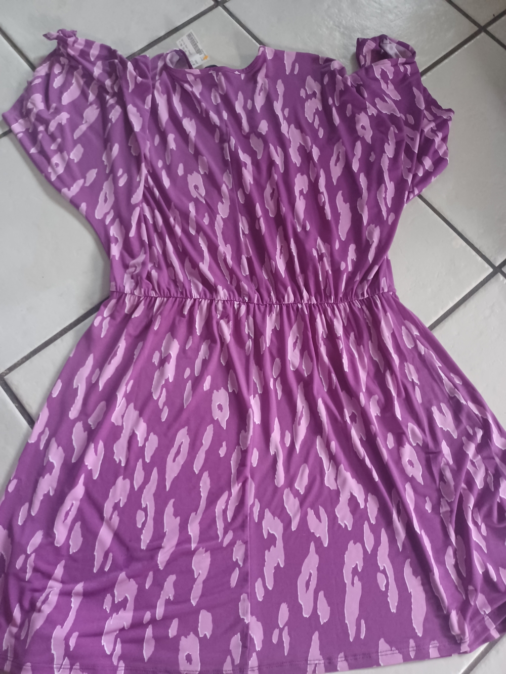 Purple Patterned Mini Dress - Elastic Waist